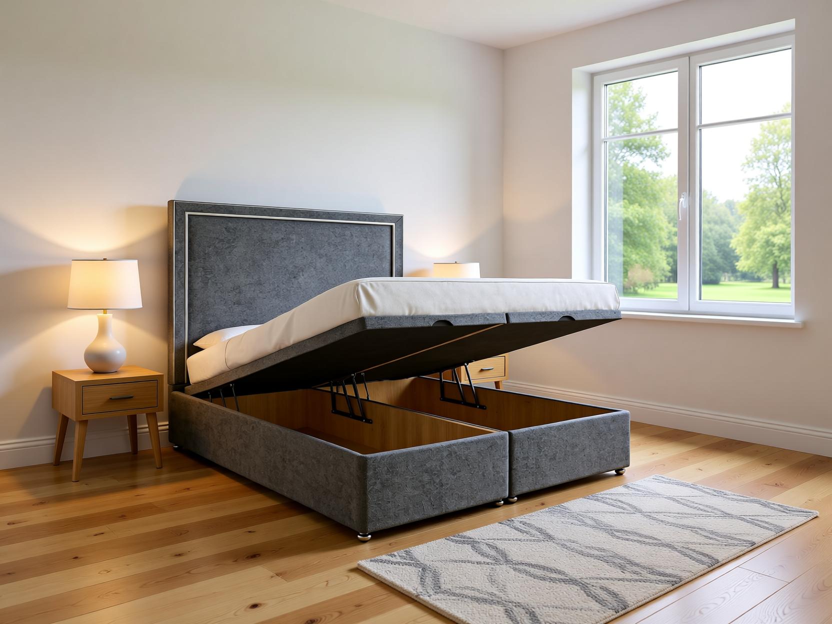 Belluna Ottoman Storage Divan Bed Set with Floor Standing Headboard | Sleep Comfi Beds - Sleepcomfibeds