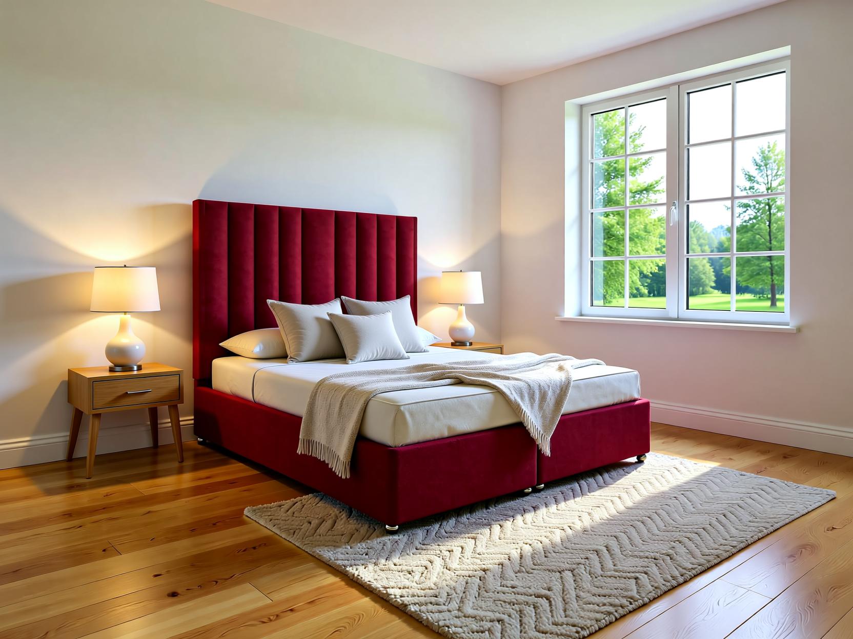 Caruso Ottoman storage divan bed set with a floor-standing headboard and plush upholstery from Sleep Comfi Beds.