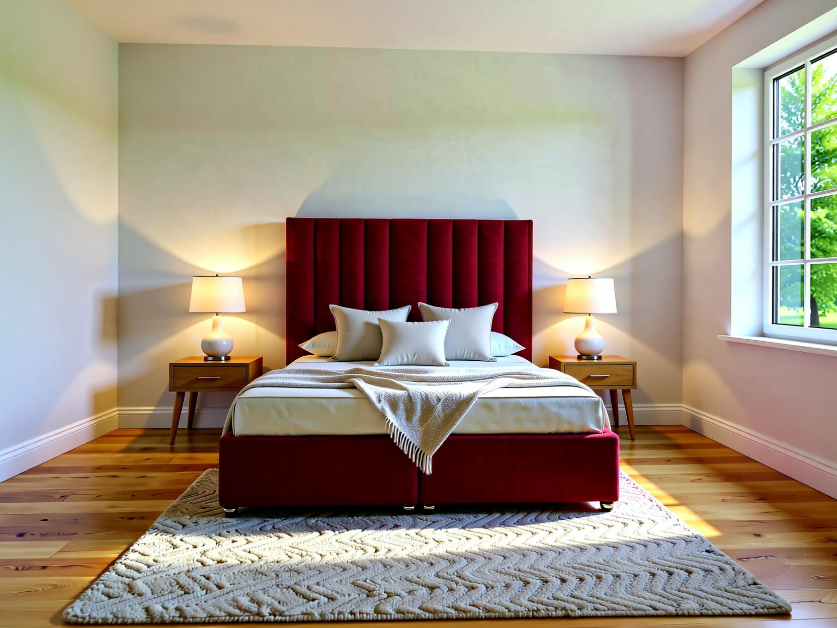 Caruso Ottoman storage divan bed set with floor standing headboard in a stylish bedroom setting.