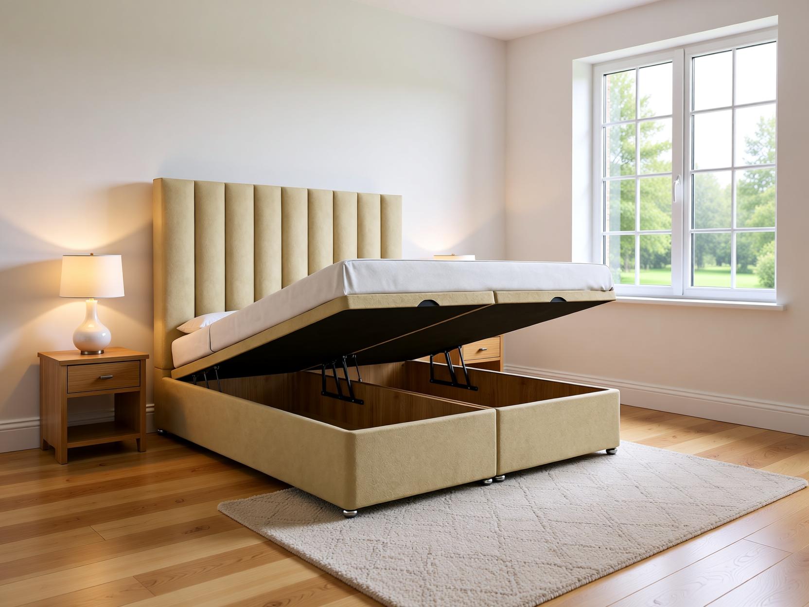 Dolcetta Ottoman Storage Divan Bed Set with Floor Standing Headboard | Sleep Comfi Beds - Sleepcomfibeds