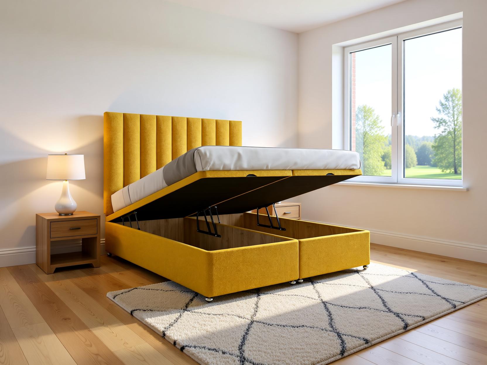 Lusso Ottoman Storage Divan Bed Set with Floor Standing Headboard | Sleep Comfi Beds - Sleepcomfibeds