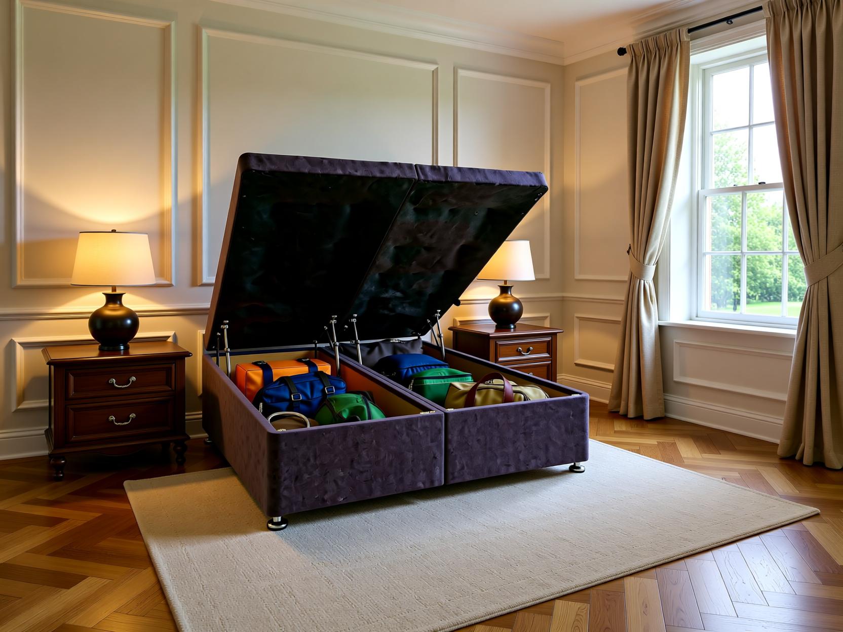 Luxury end lift ottoman storage divan bed base by Sleep Comfi Beds in a stylish design with ample storage space.