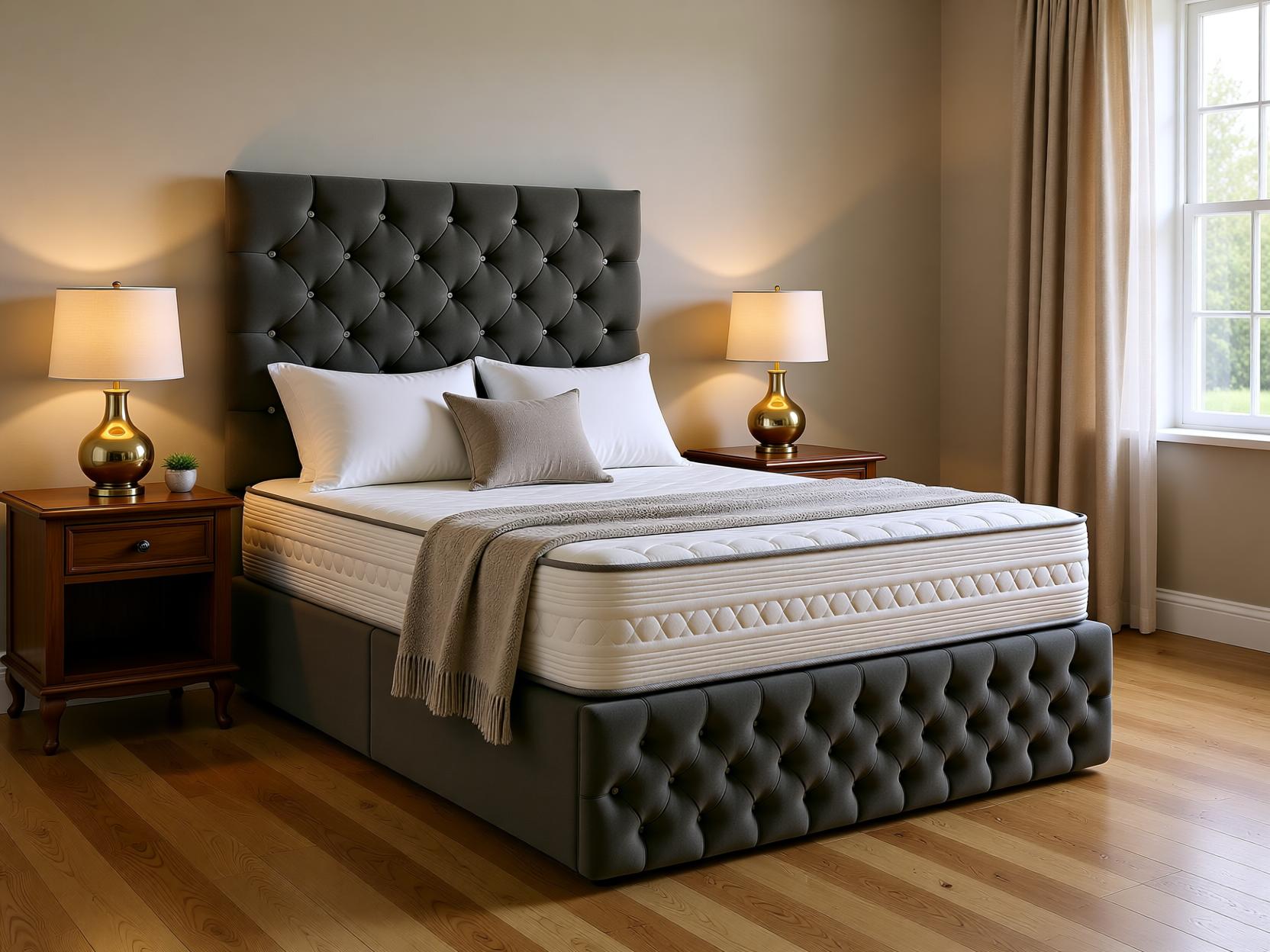 Regency Luxury Divan Bed Set with Tall Button Headboard & Footboard | Sleep Comfi Beds - Sleepcomfibeds