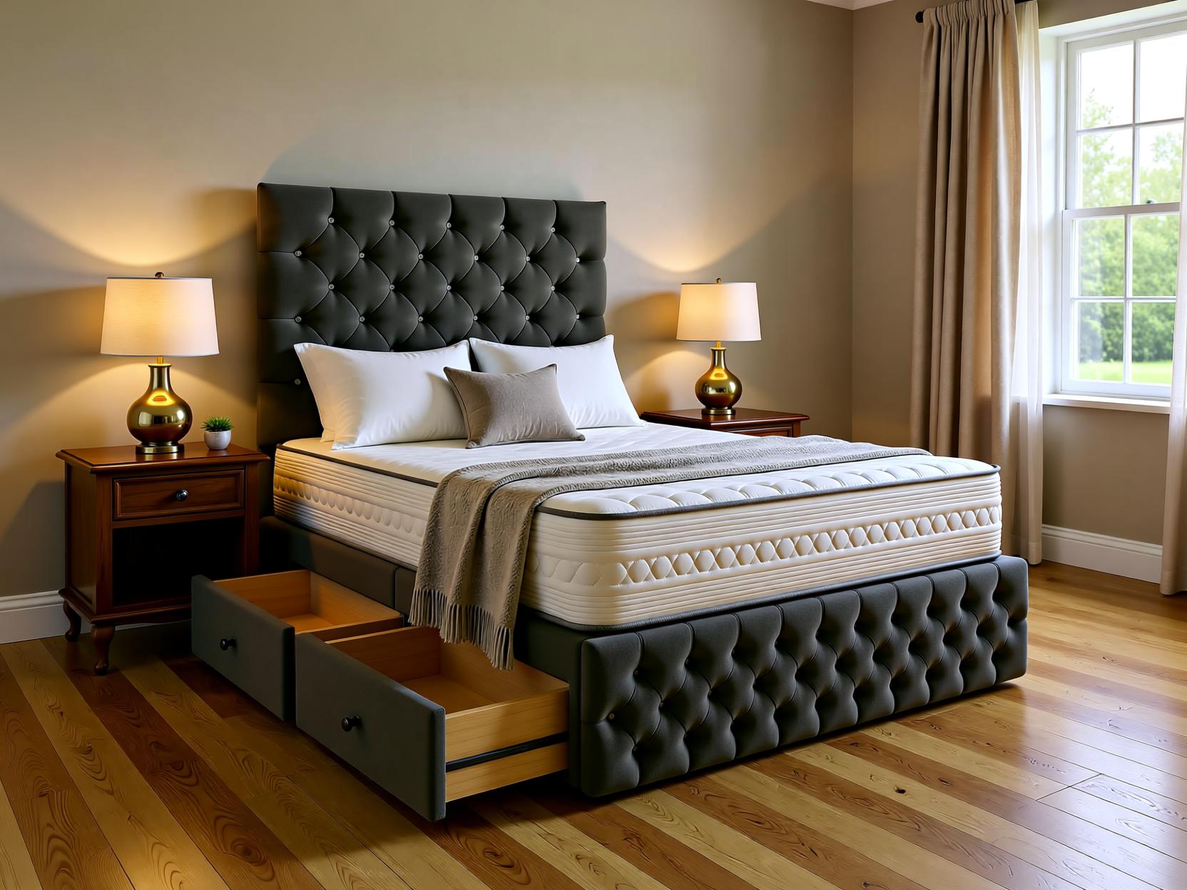 Regency Luxury Divan Bed Set with Tall Button Headboard & Footboard | Sleep Comfi Beds - Sleepcomfibeds